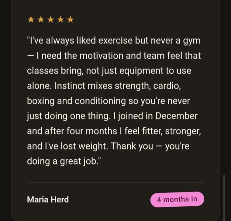 Instinct Boxing and Fitness member review 1